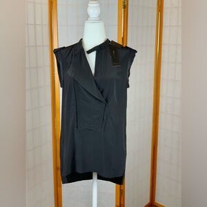 BCBG NWT Black Kori Sleeveless Blouse - 100% Silk Top - XS